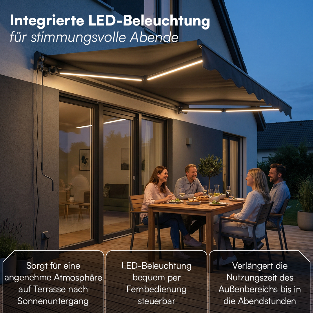 elektrische markise mit led-beleuchtung Elektrische Gelenkarmmarkise mit LED 'Kestria'