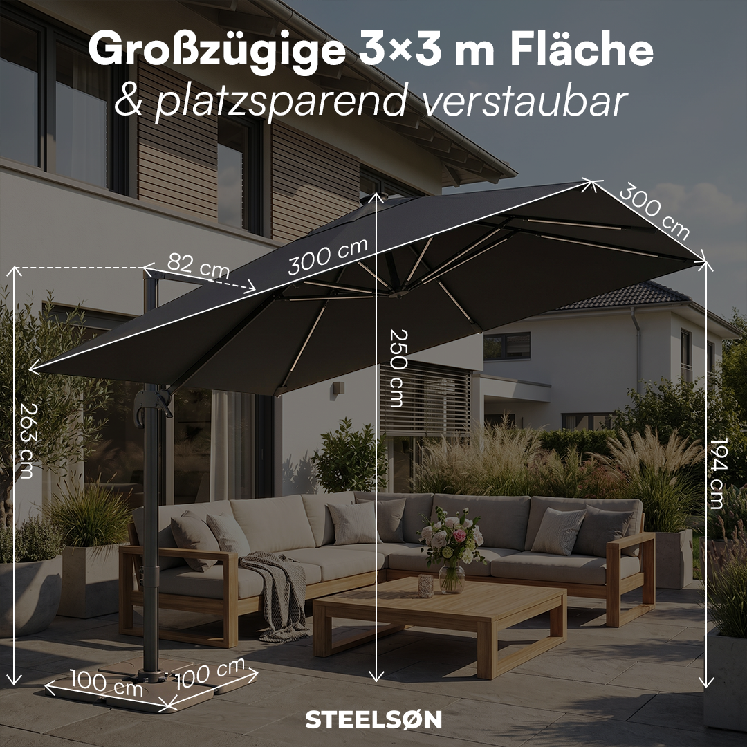 markise 360 x 300 Sonnenschirm 'Elaris' 360° drehbar